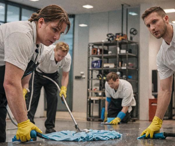 Professional cleaning team at work
